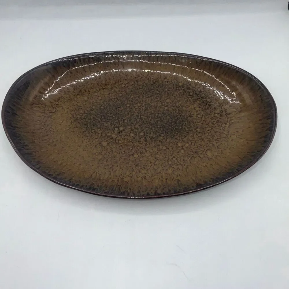 POTTERY BARN Brown Speckle Glaze Serving Platter- 14” x 9.5”